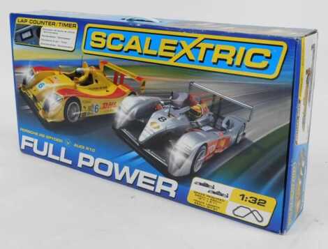 A Scalextric Full Power set, Porsche S Spider vs Audi R10, with lap counter and timer, boxed.