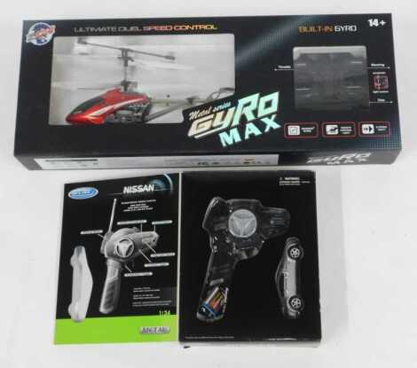 A Metal Series Gyro Max RC System helicopter and a Welly Nissan Fair Lady Z Nismo S Tune remote controlled car, boxed. (2)