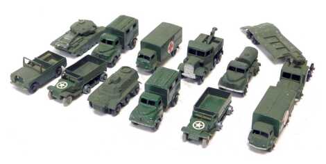 Matchbox military vehicles, including Thornycroft Antar, Ford three tonne 4X4 service ambulance, Austin mark 2 radio truck, Saracen personnel carrier, M3 personnel carrier, etc. (1 tray)