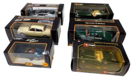 Burago and Maisto diecast vehicles, including Maisto Jaguar XK180, Maisto Jaguar mark 2, Maisto Jaguar XJ220, Burago Jaguar XK120 Roadster, Burago Jaguar SS 100, etc. (6)