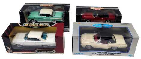 Welly, Ertl and other diecast, including Welly 1962 Ford Thunderbird Sports Roadster, Road Signature 1964 Mercury Marauder, Ertl American Muscle 1969 Shelby GT500, and a 1957 Chevvy Bel Air Sports Coupe, boxed. (4)