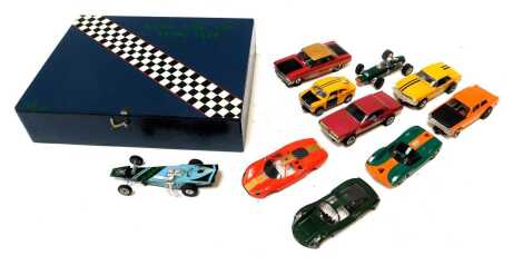 Kit built slot cars, including a BRM P261, Mercury Cougar, etc. (1 box)