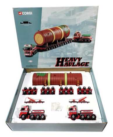 A Corgi Heavy Haulage CC12403 Volvo FH four axle ballasted trailer, (x2), Nicolas Bogies and Fertilizer dryer load, Heanor Haulage limited edition boxed set.