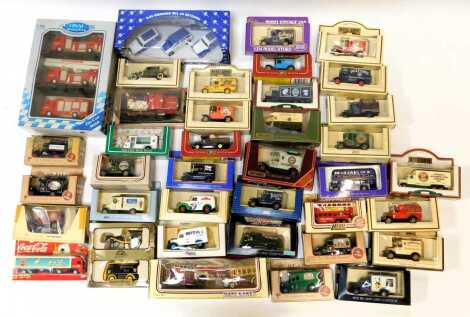 Lledo, Majorette and other boxed diecast, including Lledo Antiques Roadshow Ford Model T van, Ringtons Heritage Collection, Bedford 1939 City of Liverpool fire brigade, etc. (1 box)