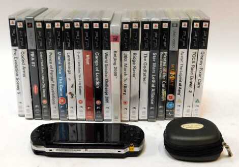 A Sony PSP, and games including 300 March to Glory, Ridge Race, The Godfather, Star Wars Lethal Alliance, Pirates of the Caribbean Dead Man's Chest, Pro Evolution Soccer 5, etc. (1 box)