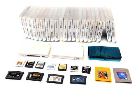 A Nintendo DS and 3DS consoles and games, including Dr Kawashima's Brain Train How Old is Your Brain, Pokemon White Version, 42 All Time Classics, Midnight Play Pack, Art Academy, Professor Layton's Pandora's Box, Sim City Creator, etc. (1 box)