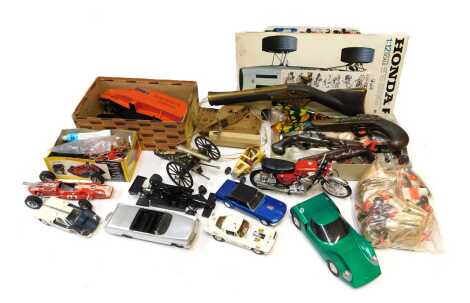 Miscellaneous kit built vehicles, including race cars, MRRC 1:32 scale tyres, etc. (1 box)