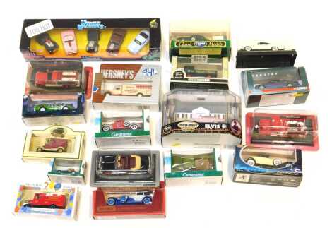 Corgi, Matchbox and other diecast vehicles, including Matchbox Collectables Elvis The Graceland Collection 1955 Cadillac Fleetwood 60 Special, Matchbox Models of Yesteryear Y4 1930 Dussenburg J, Funline Muscle Machines gift set, etc. (1 box)