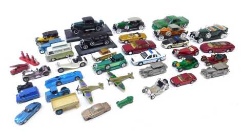 Diecast, to include 1930 Hudson, a Cadillac V16 Imperial Sedan 1930, Matchbox Models of Yesteryear 1936 SS 100 Jaguar, 1934 Riley MPH, etc. (1 box)