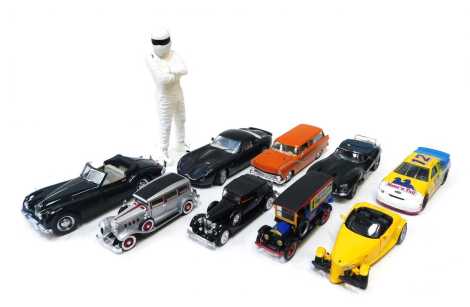 Diecast, to include an Auto Art Jaguar XK SS, 1-18 scale, a Jadi Model Craft TVR Tuscan S, 1-18 scale, plastic model of Top Gear's The Stig, etc. (1 box)