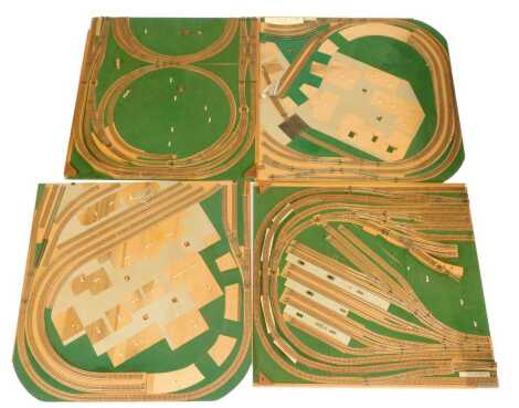 A railway layout board, consisting Peak of Pico, Pico Streamline track, points, loops, crossovers, in four sections.