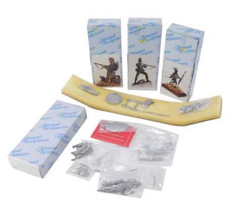 Four Almond Sculptures model kits, for Sargeant Light Infantry Company 53rd Regiment of Foot 1812-15, Sargeant 95th (Rifle) Regiment 1806, Zulu Warrior 1879 and Rifleman 95th Regiment 1806, together with various loose parts.