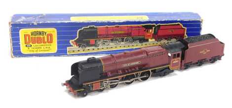 A Hornby Dublo three rail Coronation class locomotive City of Liverpool, 4-6-2, 46247, in BR maroon livery, boxed.