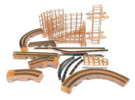 A group of OO gauge scenery, to include bridges, track, etc. (2 boxes)