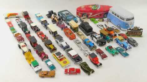 Diecast vehicles, to include Kinsmart 2006 Ford Mustang GT, Welly Chevrolet Capris, Tinplate Products Jaguar XJ 220C, etc. (1 box)