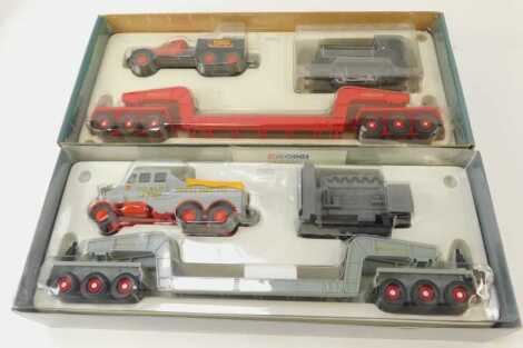 A Corgi Classics Heavy Haulage Wreakin Scammell articulated lorry and low loader, 16701, together with a Corgi limited edition WH Higgins and Co Leyland DAF powder tanker 75903, and a Corgi Guinness diecast model, boxed. (3)