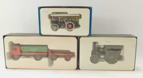 A Corgi Classics Cadbury Brothers Bournville Scammell Highwayman ballast and trailer, together with a Corgi Fuelling the Fifties Leyland Octopus (LAD) tanker for Castrol, CC11604, and a Corgi Russell of Bathgate Guy Invincible platform trailer and load, 2