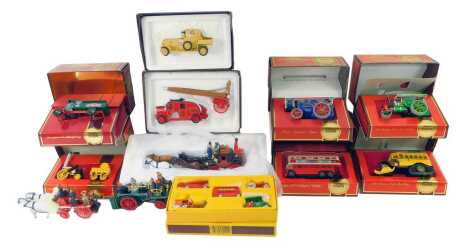 Various Matchbox Models of Yesteryear, to include a 1923 Scania Vabis post bus, an 1894 Arling Porter steam roller, Mathcbox 40th Anniversary Collection commemorative pack, 1829 Stephensons Rocket, etc. (1 tray)