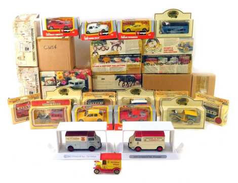 Diecast vehicles, to include Lledo promotional model bus, Ringtons horse and cart, Matchbox A Taste of France 1947 Citroen Type H van Pommery, etc. (1 tray)