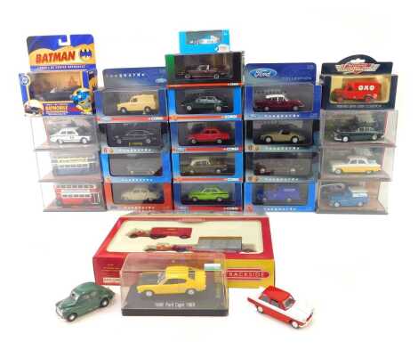 Boxed diecast, to include Vanguards Collection Saab 19?6 saloon in Savannah beige, Morris Oxford 5 Rose Taupe and Snowberry White, Rover MG Collection Rover SD1 Vanden Plas EFI in black, Days Gone Trackside The Bygone Days of Road Transport set, etc. (1 b