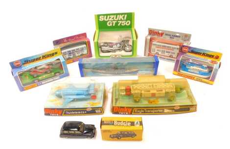 Diecast models, to include a Dinky Silver Jubilee bus, a Dinky Thunderbirds 2 and 4, a Matchbox Superkings K-2 car recovery vehicle, a Space 1999 Eagle transporter, etc. (1 box)