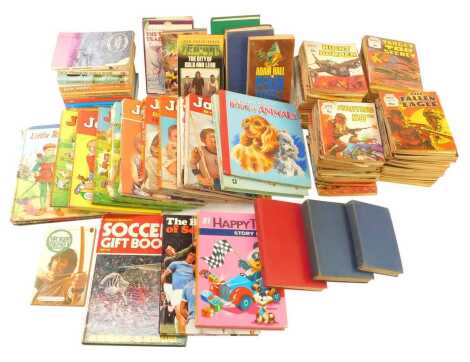 Various Commando magazines, together with children's annuals, Jack and Jill, further books, etc. (2 boxes)