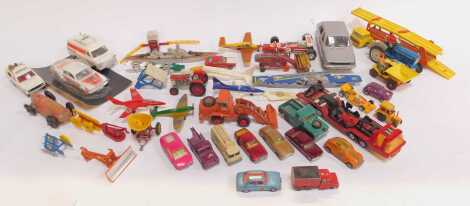 Diecast, to include a Polistil Peugeot 104, a Matchbox Superkings car transporter, a Viceroy racing car, police vehicle, etc. (2 trays)