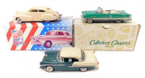 An American Classics 43rd Avenue Collection diecast vehicle Cadillac Series 62 Sedanette 1947, boxed, together with a Collector's Classics Packard Caribbean 56 top down, in Tahitian Jade, boxed, and a Collector's Classics Chevrolet 1955. (3)