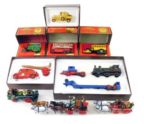 Matchbox Models of Yesteryear, to include 1905 Busch self propelled fire engine, 1936 Leyland Cub fire engine, 1929 Scammell Remorque 100 tonne locomotive, etc. (a quantity)