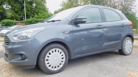 A Ford KA+ Studio, Registration FX17 VGV, five door hatchback, petrol, 1.2L Ti-VCT, grey, 2,187 recorded miles, MOT expired 8th March 2022, some service history present.