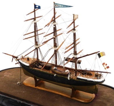 A WWI period scratch built model of the sailing ship King Albert, the three masted ship complete with rigging and flags, etc, on stand, with inscription 'Souvenir of War 22 February 1915 Louis Vermiere Belgian refugee', 31.5cm long, 20.5cm high, with Vict - 3