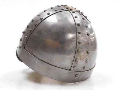 A replica Viking steel mask helmet, with leather lining and straps. - 2