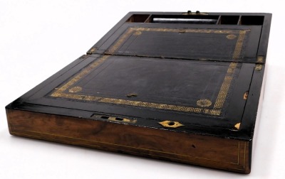 A Victorian walnut writing slope, with ebony banding and brass line inlay, and escutcheons, opening to reveal a fitted interior, 35cm wide, 22.5cm deep. - 2