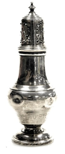 An Edward VIII silver sugar caster, of tapered form with pierced top, on a circular foot, Birmingham 1936, 1.75oz (AF)