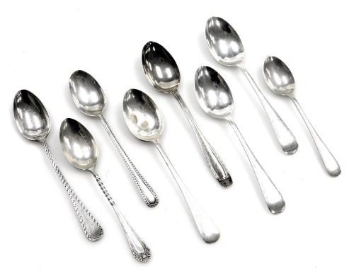 Eight various silver teaspoons, to include Old English pattern, beaded and others, 2.80oz.