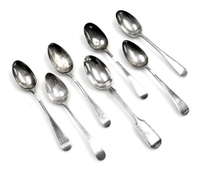 Seven various silver teaspoons, each bearing initials, Old English pattern and others, 3.75oz. (7)