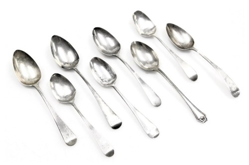 Eight Victorian and later silver Old English pattern and beaded teaspoons, 3.26oz.