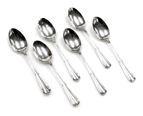 A set of six George V silver teaspoons, each with beaded border, maker CR&S, Sheffield 1935, 1.71oz.