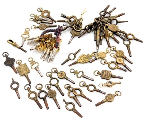 A group of 19thC and later pocket watch keys.