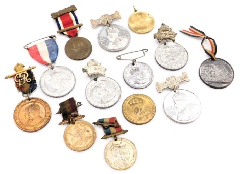 A group of various medals and awards, to include Coronation 1902 medals, School Year Attendance badges, Edward VIII 1937 Coronation coin, etc. (a quantity)