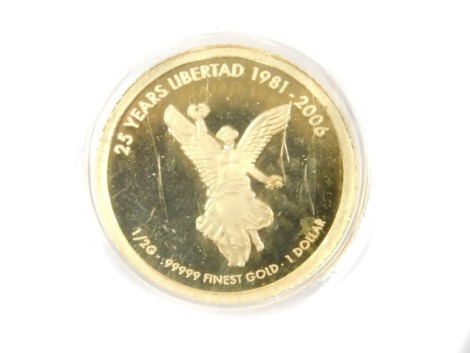 A 24ct gold 1/20th dollar gold coin, in presentation pack.