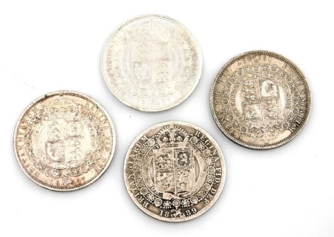 Four Victorian and later half crowns, comprising three 1887, and 1889, 60.9g all in. (4)