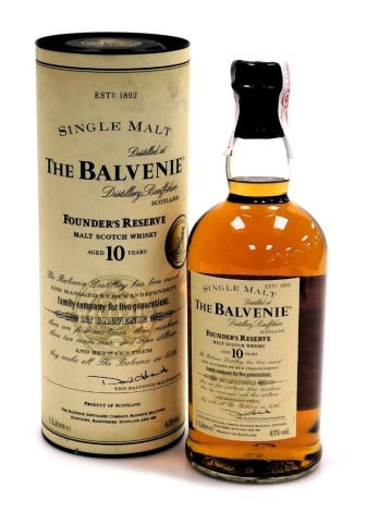 A bottle of Balvenie single malt whisky, aged 10 years, 1ltr, with case.