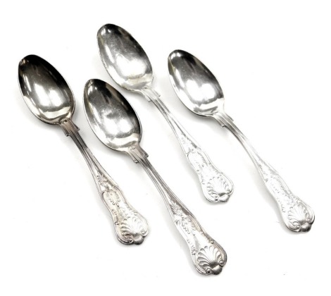 Four silver plated King's pattern teaspoons, for the United States Navy, engraved with a firled anchor, verso USN.