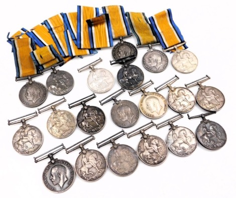 A collection of 1914-18 British War Medals, inscribed with recipient's names, various regiments, including Royal Fusiliers, North Staffordshire Regiment, Royal Engineers, Durham Light Infantry, Royal Artillery, Lancashire Fusiliers, Lincolnshire Regiment,