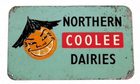 A vintage enamel advertising sign for Northern Coolee Dairies, 28cm x 46cm.