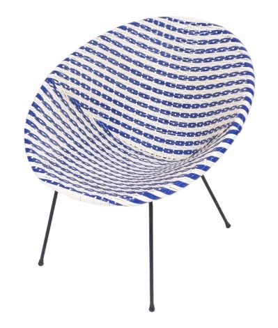 A 1950s blue and white sputnik satellite chair, 67cm wide.