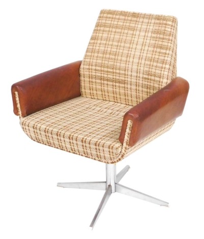 A 1970s Sessel fabric and tan leather swivel armchair, 64cm wide.