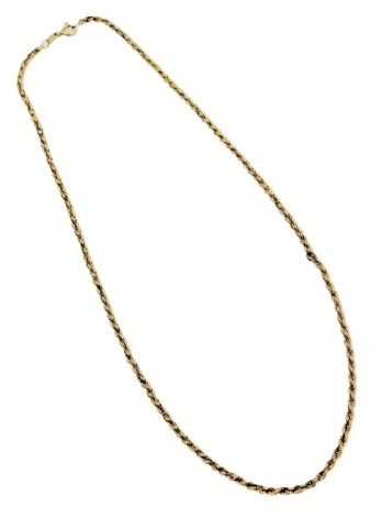 A 9ct gold rope twist neck chain, on a bolt ring clasp, 3.6g.