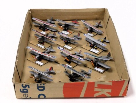 Eleven scale models of 1930s and later biplanes.